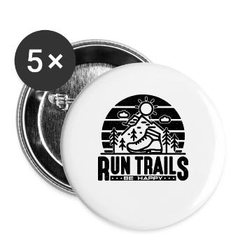 Run Trails Be Happy Retro Marathoner Trail Runner - Buttons large 2.2''/56 mm (5-pack) - white - Front