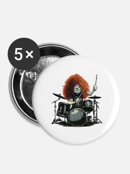 Drummer Crazy - Buttons groß 56 mm (5er Pack) - Weiß