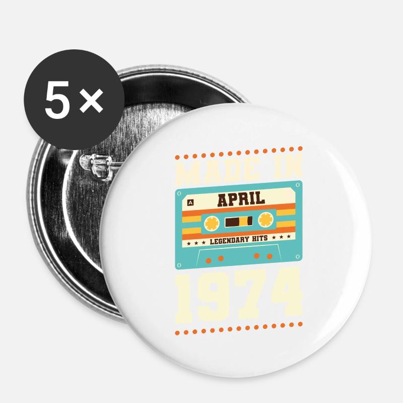 49th birthday April Born 1974 Gift idea - Buttons large 2.2''/56 mm (5-pack) - white