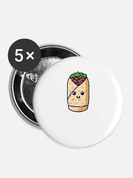 Süßer Kawaii Kebap Wrap - Buttons groß 56 mm (5er Pack) - Weiß
