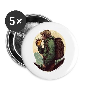 Hikers with beer in the mountains - Buttons large 2.2''/56 mm (5-pack) - white - Front