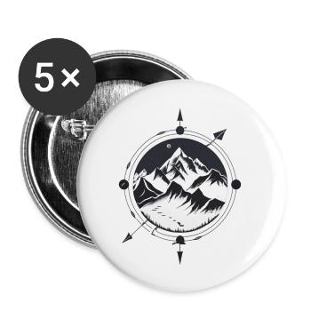 Boussole avec montagnes pour la randonnée - Lot de 5 grands badges (56 mm) - blanc - Devant