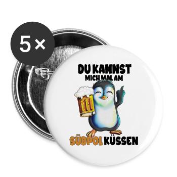 Kannst mich mal am Südpol küssen Pinguine - Buttons groß 56 mm (5er Pack) - Weiß - Vorne