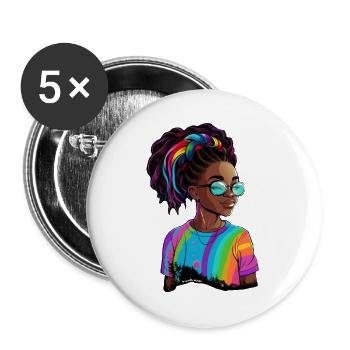 Colorful Dreadlocks and Rainbow T-Shirt - Buttons large 2.2''/56 mm (5-pack) - white - Front