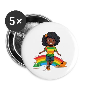Lebendige Regenbogen Kinderdesign - Buttons groß 56 mm (5er Pack) - Weiß - Vorne