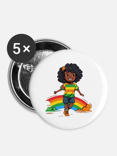 Lebendige Regenbogen Kinderdesign - Buttons groß 56 mm (5er Pack) - Weiß