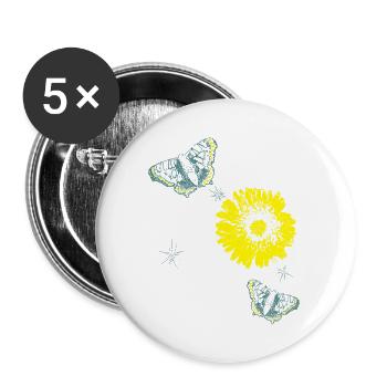 Fleurs Chrysanthèmes Papillons Été - Lot de 5 grands badges (56 mm) - blanc - Devant