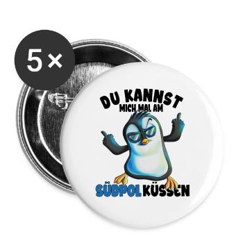 Kannst mich mal am Südpol küssen Pinguine - Buttons groß 56 mm (5er Pack) - Weiß - Vorne