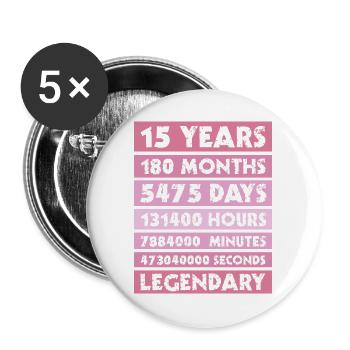 15 years legendary - Jubiläum - Firma - Jahrestag - Buttons groß 56 mm (5er Pack) - Weiß - Vorne