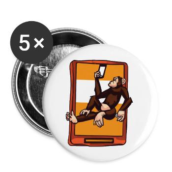Affe benutzt ein Smartphone - Buttons groß 56 mm (5er Pack) - Weiß - Vorne