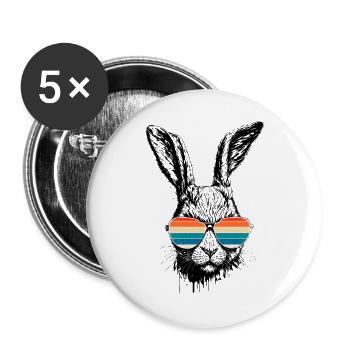 Retro Rabbit With Sunglasses Easter Rabbit Ears - Buttons large 2.2''/56 mm (5-pack) - white - Front