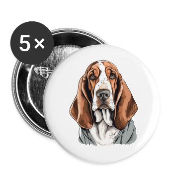 Basset Hound - Buttons groß 56 mm (5er Pack) - Weiß - Vorne