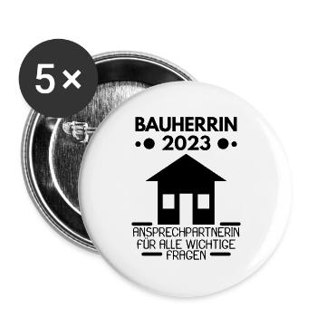 Bauherrin 2023 Hausbau Baustelle - Buttons groß 56 mm (5er Pack) - Weiß - Vorne
