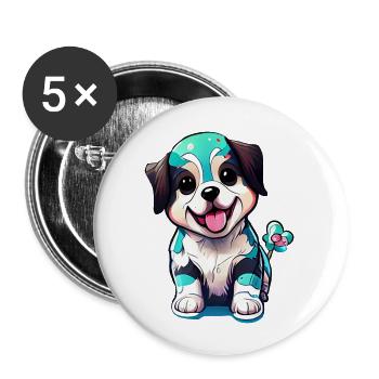 Niedlichkeit in Hundeform. Kräftige und lebendige - Buttons groß 56 mm (5er Pack) - Weiß - Vorne