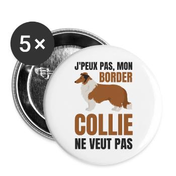 Border collie chien doux - Lot de 5 grands badges (56 mm) - blanc - Devant