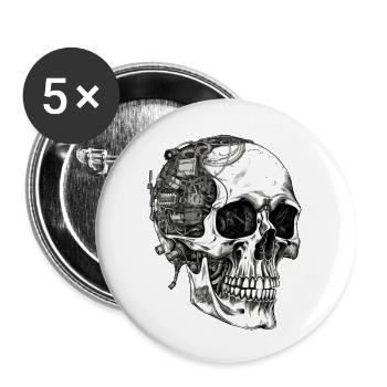Creepy Machine Skull Skull in Goth Style - Buttons large 2.2''/56 mm (5-pack) - white - Front