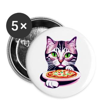 Katze Pizzeria Kater Pizza Kätzchen Pizzaliebhaber - Buttons groß 56 mm (5er Pack) - Weiß - Vorne