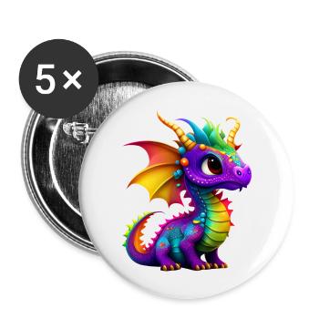 Mignon petit dragon - Lot de 5 grands badges (56 mm) - blanc - Devant