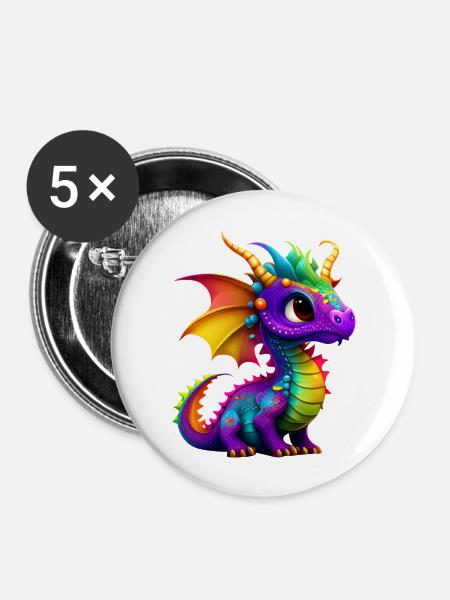 Süßer kleiner Drache - Buttons groß 56 mm (5er Pack) - Weiß