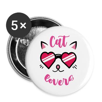 Cat Lover Heart Sunglasses - Buttons large 2.2''/56 mm (5-pack) - white - Front