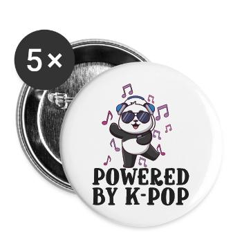 Powered by K-Pop Panda Kpop Merch K-pop Merch - Buttons large 2.2''/56 mm (5-pack) - white - Front