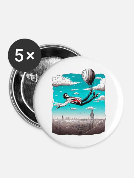 SCHWEBEND ÜBER LONDON - Buttons groß 56 mm (5er Pack) - Weiß