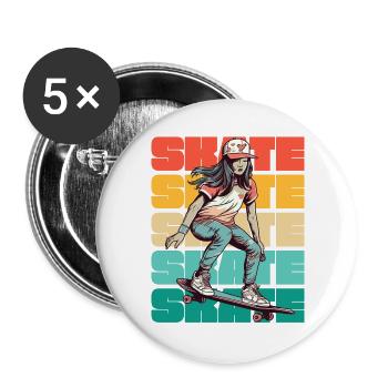 Skateboarding Cool Skater Mädchen Bunt - Buttons groß 56 mm (5er Pack) - Weiß - Vorne