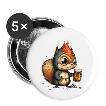 Drôle d’écureuil punk à la bière - Lot de 5 grands badges (56 mm) - blanc - Devant