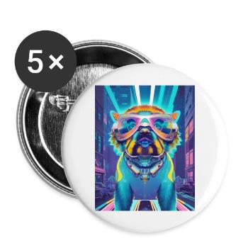 Musik Hund - Buttons groß 56 mm (5er Pack) - Weiß - Vorne