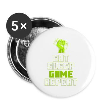 Eat Sleep Game Repeat - Buttons large 2.2''/56 mm (5-pack) - white - Front