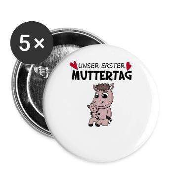 Muttertag - erster Muttertag Geschenk - Buttons groß 56 mm (5er Pack) - Weiß - Vorne