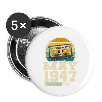 76th birthday May Born 1947 Gift idea - Buttons large 2.2''/56 mm (5-pack) - white - Front