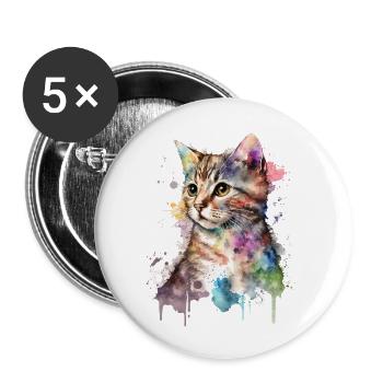 Watercolor Kitten Cat Art - Buttons large 2.2''/56 mm (5-pack) - white - Front