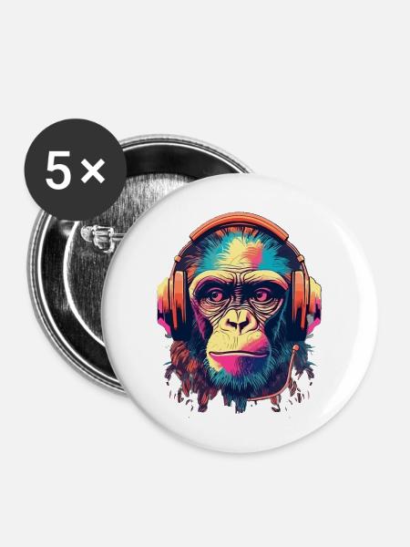 Monkey Beats - Buttons groß 56 mm (5er Pack) - Weiß