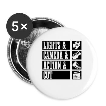 Lights & Camera & Retro Loves Movie Film Directors - Buttons large 2.2''/56 mm (5-pack) - white - Front
