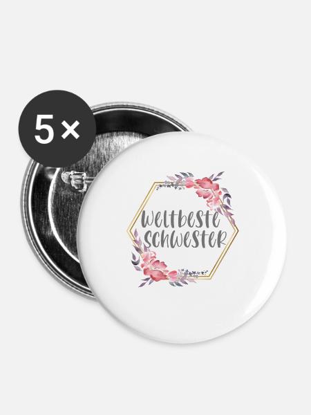 Weltbeste Schwester Schwesterherz Geschenk - Buttons groß 56 mm (5er Pack) - Weiß