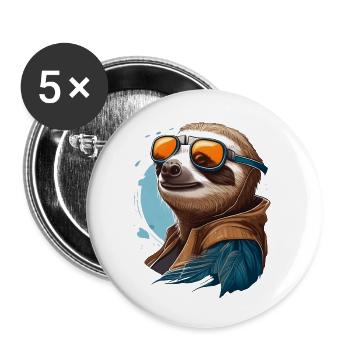 Faultier mit Fliegerbrille - Buttons groß 56 mm (5er Pack) - Weiß - Vorne