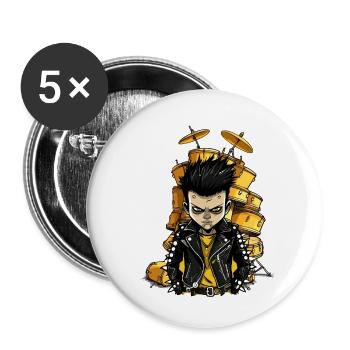 Drummer Boy Drums Schlagzeug - Buttons groß 56 mm (5er Pack) - Weiß - Vorne