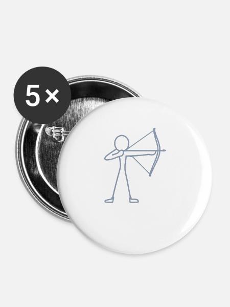 Strichmännchen Bogen Bogenschießen Bogenschütze - Buttons groß 56 mm (5er Pack) - Weiß