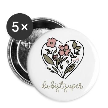 Du bist Super Muttertag - Buttons groß 56 mm (5er Pack) - Weiß - Vorne