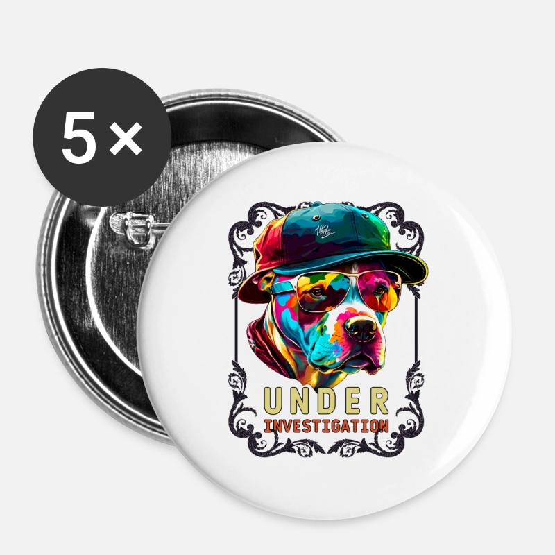 Pitbull under investigation - Buttons large 2.2''/56 mm (5-pack) - white