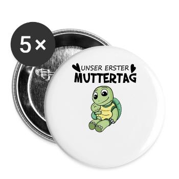 Muttertag - erster Muttertag Geschenk - Buttons groß 56 mm (5er Pack) - Weiß - Vorne