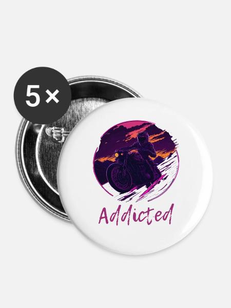 Synthwave Motorcycle Addicted - Buttons groß 56 mm (5er Pack) - Weiß