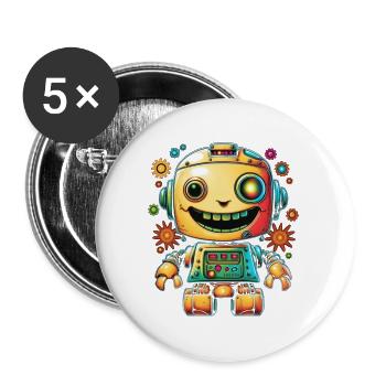 Neon Robot Pop Gear - Lot de 5 grands badges (56 mm) - blanc - Devant
