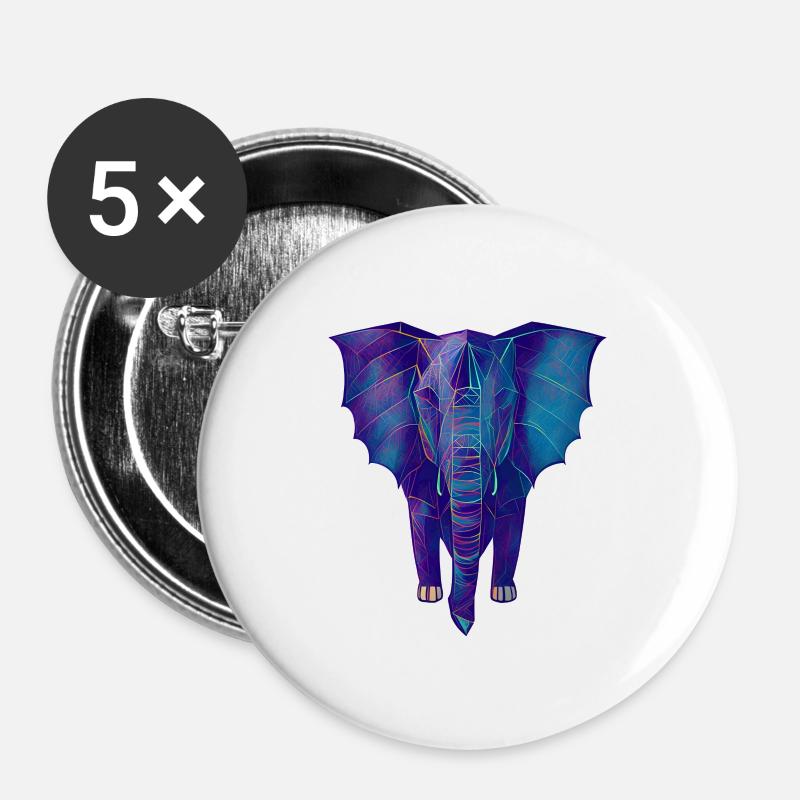 Geometric Blue Elephant - Buttons large 2.2''/56 mm (5-pack) - white