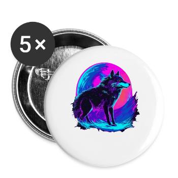 Colorful Wolf Neon Moon Synthwave - Buttons groß 56 mm (5er Pack) - Weiß - Vorne