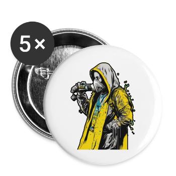 Hood woman wearing a face mask with a yellow - Buttons large 2.2''/56 mm (5-pack) - white - Front