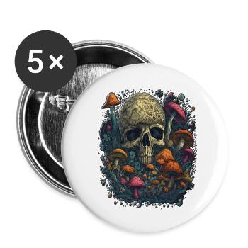 Skull Mushrooms Design Psychedelic Art Vibe Design - Buttons groß 56 mm (5er Pack) - Weiß - Vorne