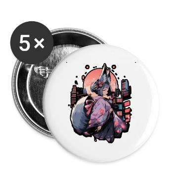 Anime girl kitsune posing, cute , fox, - Buttons large 2.2''/56 mm (5-pack) - white - Front