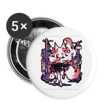 Anime girl kitsune posing, cute , fox, - Buttons large 2.2''/56 mm (5-pack) - white - Front